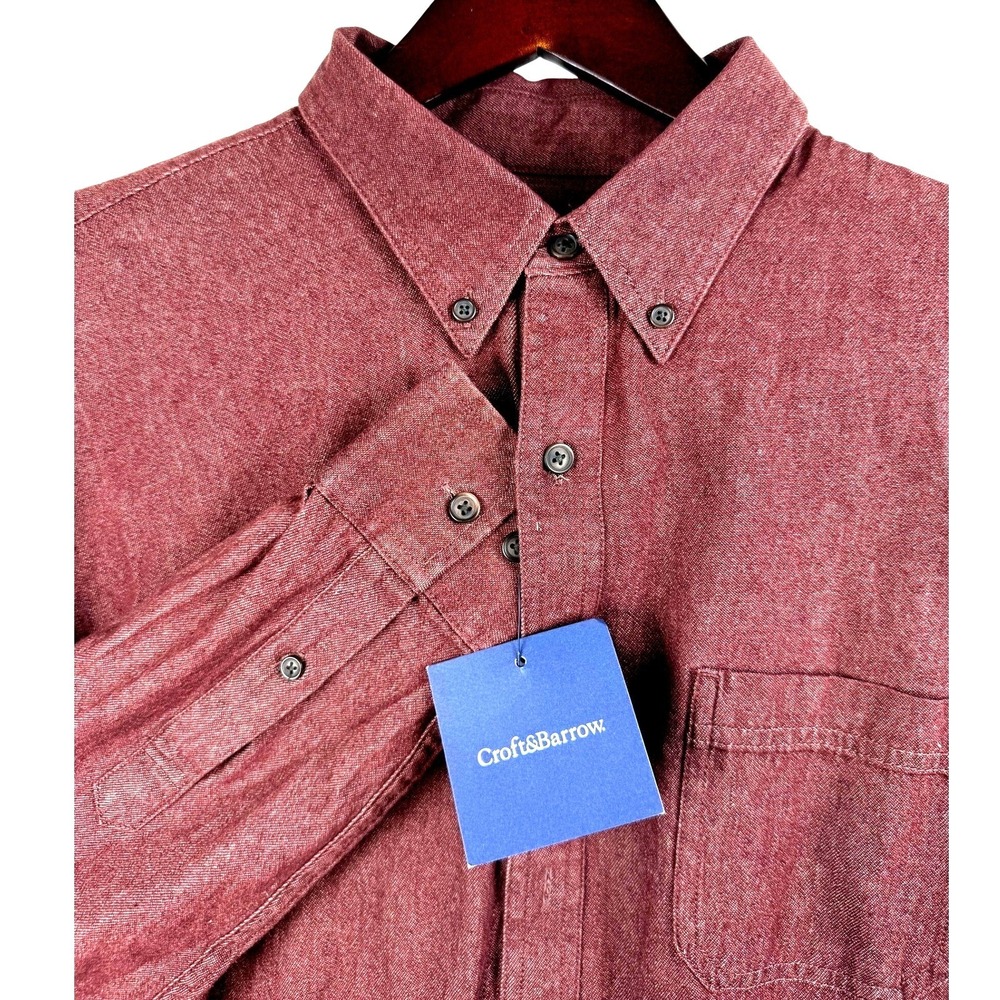 Croft‎ & Barrow Men's Red Balm Long Sleeve Button Down Shirt Size L Tall